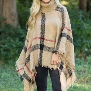 Tan plaid poncho, one size, NWT